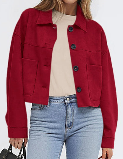 PRETTYGARDEN Women's Faux Suede Cropped Jacket Casual Lightweight Fall Fashion 2026 Winter Coats Outerwear Trendy Clothes (Red,Small)