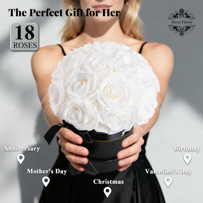 Hover Flower 18 Preserved Flowers for Delivery Prime, Roses Dome Forever Flower Decor for Party Home Table Bedroom, Anniversary, Birthday, Wedding Gifts for Women Her (White)