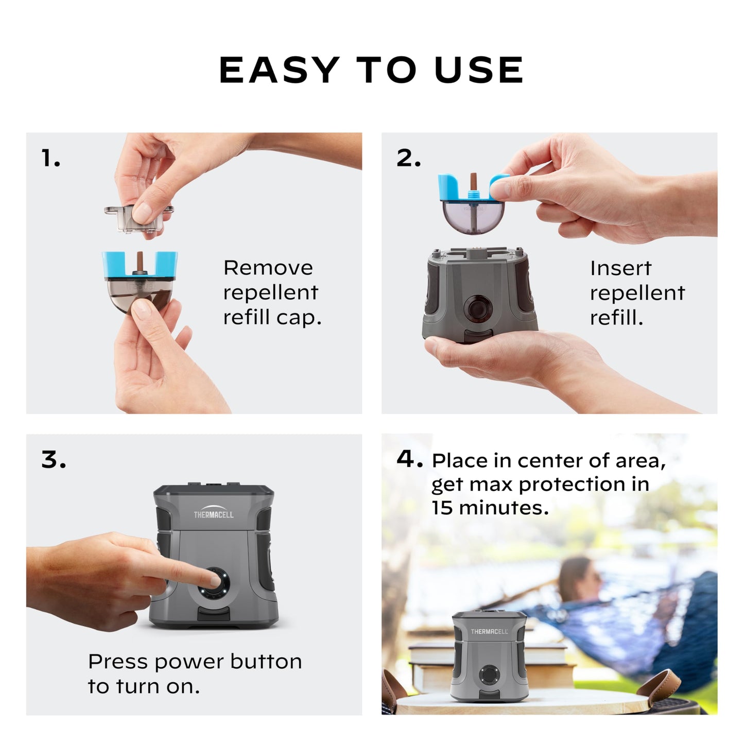 Thermacell Mosquito Repellent Rechargeable Adventure EX-Series EX90; Patio Shield with 9-Hour Battery, Includes 12-Hour Refill, Rubber Armor & Carabiner; Scent Free Bug Spray Alternative