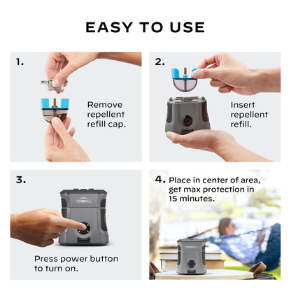 Thermacell Mosquito Repellent Rechargeable Adventure EX-Series EX90; Patio Shield with 9-Hour Battery, Includes 12-Hour Refill, Rubber Armor & Carabiner; Scent Free Bug Spray Alternative