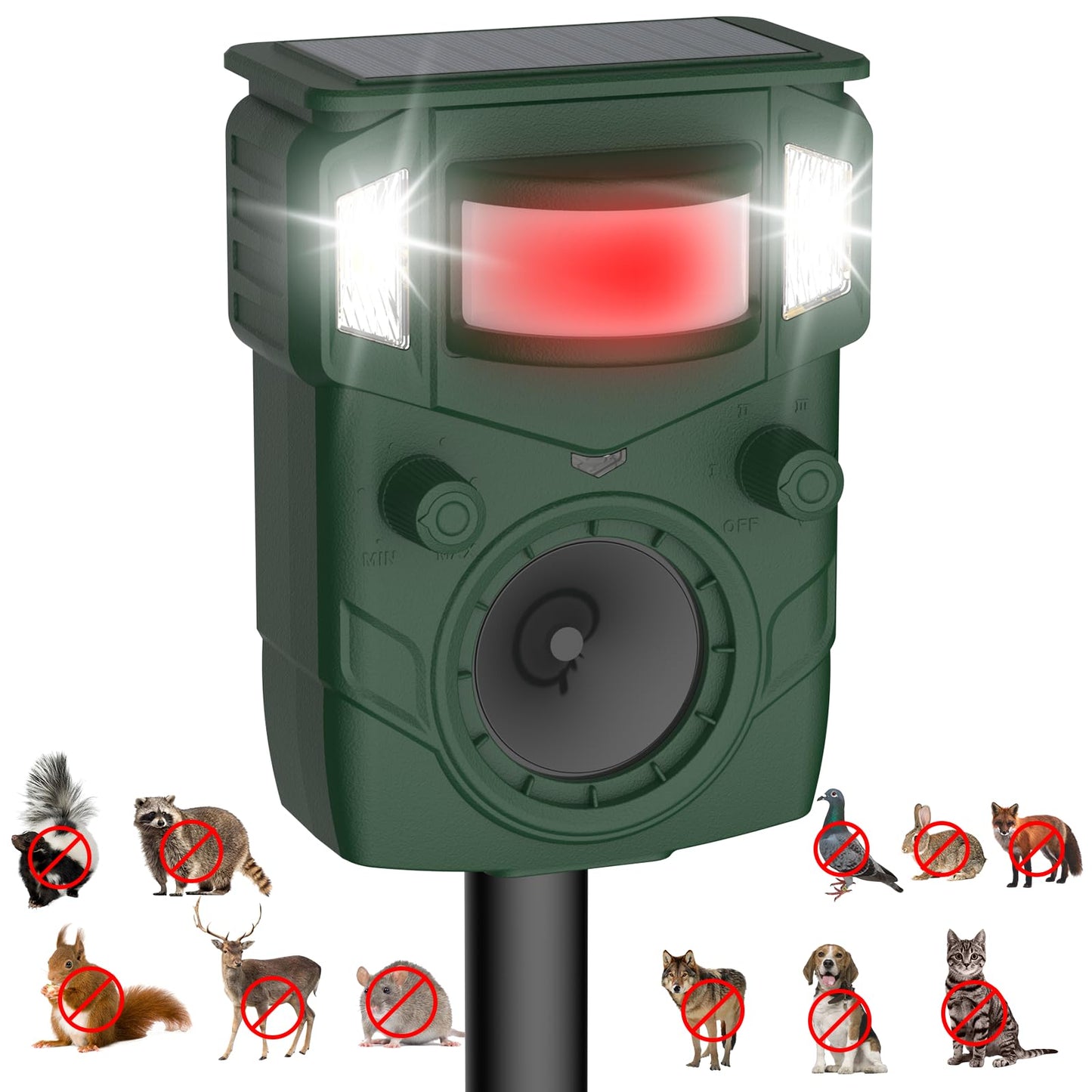 2025 Upgraded Solar Ultrasonic Animal Repellent Outdoor – Motion Activated Deer, Squirrel, Cat, Raccoon, Dog & Bird Deterrent with Multi-Frequency LED Strobe & Ultrasonic Sweep for Yard, Garden, Farm