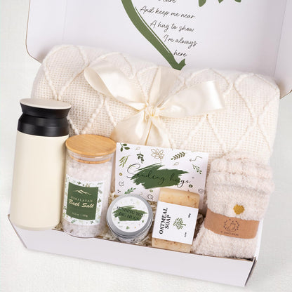 Self Care Gifts for Women, Get Well Gifts for Women, Sympathy Gift Baskets, Get Well Soon Care Package, Encouragement Inspirational Gift Baskets, Sending Hug (Ivory)