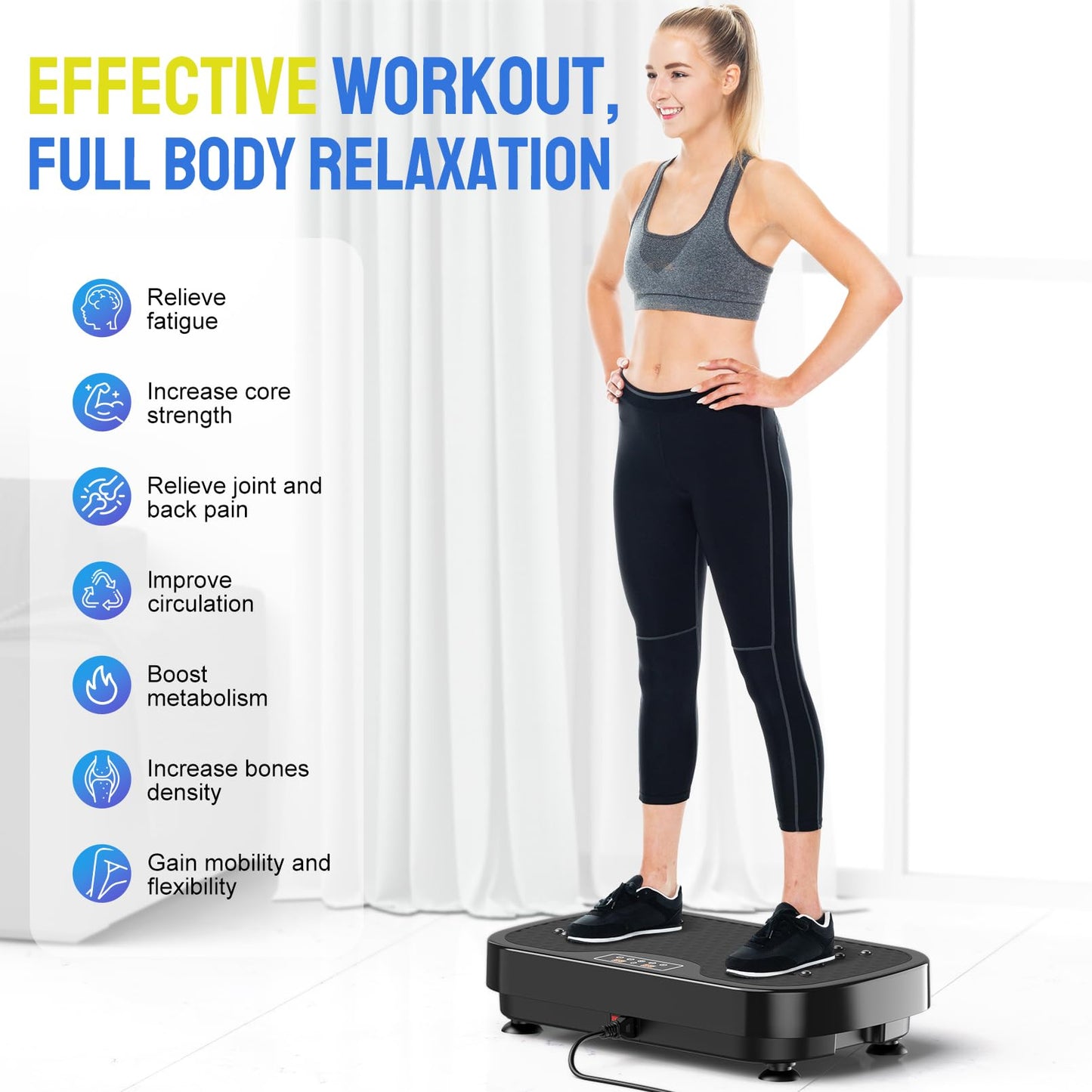 Vasson Vibration Plate Exercise Machine, Power Vibrating Shake Platform for Lymphatic Drainage, Whole Body Vibrate Waver Fitness, Full Body Shaking Board for Home Workouts, Weight Loss, Women-Black