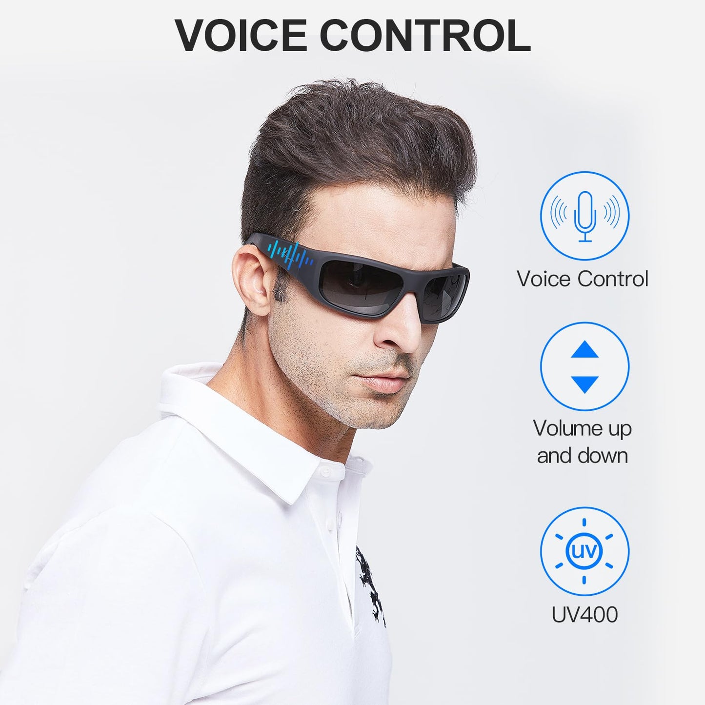 OhO Smart Glasses,Polarized Sunglasses with Bluetooth Speaker,Athletic/Outdoor UV Protection and Voice Control,Unisex(Grey Lens)