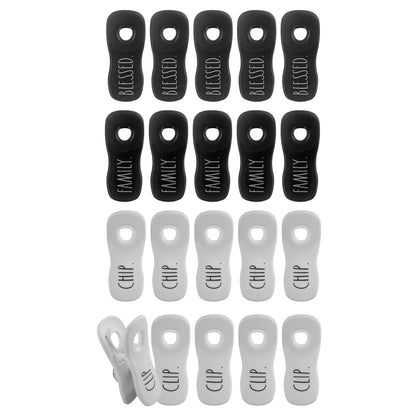 Rae Dunn Bag Clips with Magnet - Chip Clips, Food Storage with Air Tight Seal Grip for Bread, Snack and Food Bags, Pack of 20, Black and White