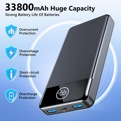 Portable Charger, 33800mAh Power Bank, 22.5W Fast Charging Battery Pack with USB C/USB A Output, Digital Display Portable Phone Charger for iPhone 16/15/14/13 Pro Samsung Google LG iPad AirPods