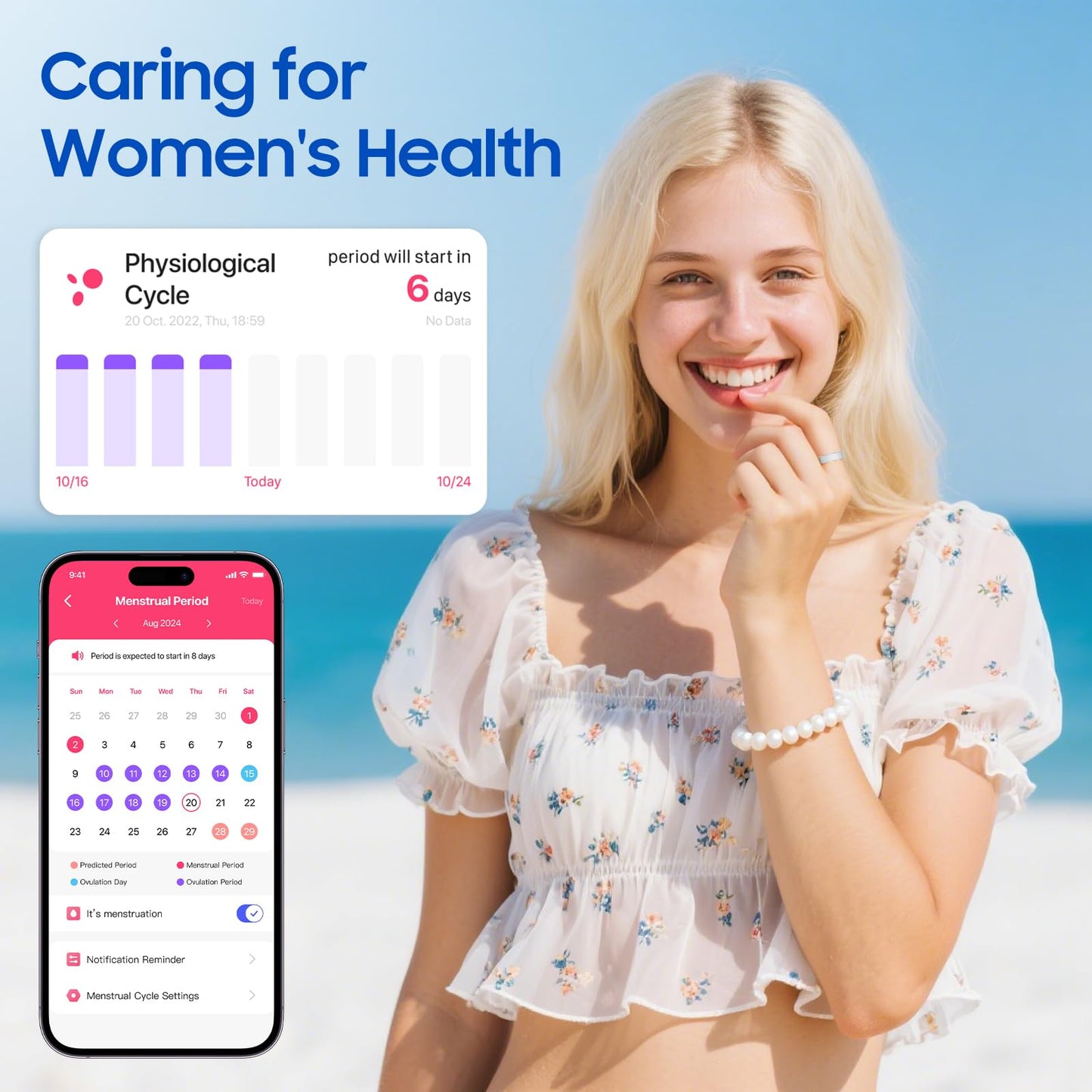 prxxhri Smart Health Ring, Featuring Stress and Sleep Monitoring Functions, Compatible with iOS and Android,Waterproof Fitness Tracker for Women & Men, No Subscription Fee. (Rose Gold, 10)