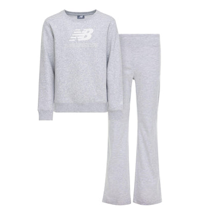 New Balance Girls 2 Piece Set – Crewneck Sweatshirt & Flared Leggings Set, Soft Cotton Blended Fleece Premium Activewear Grey Heather