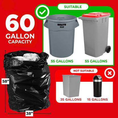 ToughBag 55-60 Gallon Heavy Duty Trash Bags - 150 Count, Large Black Garbage Bags - Made in USA