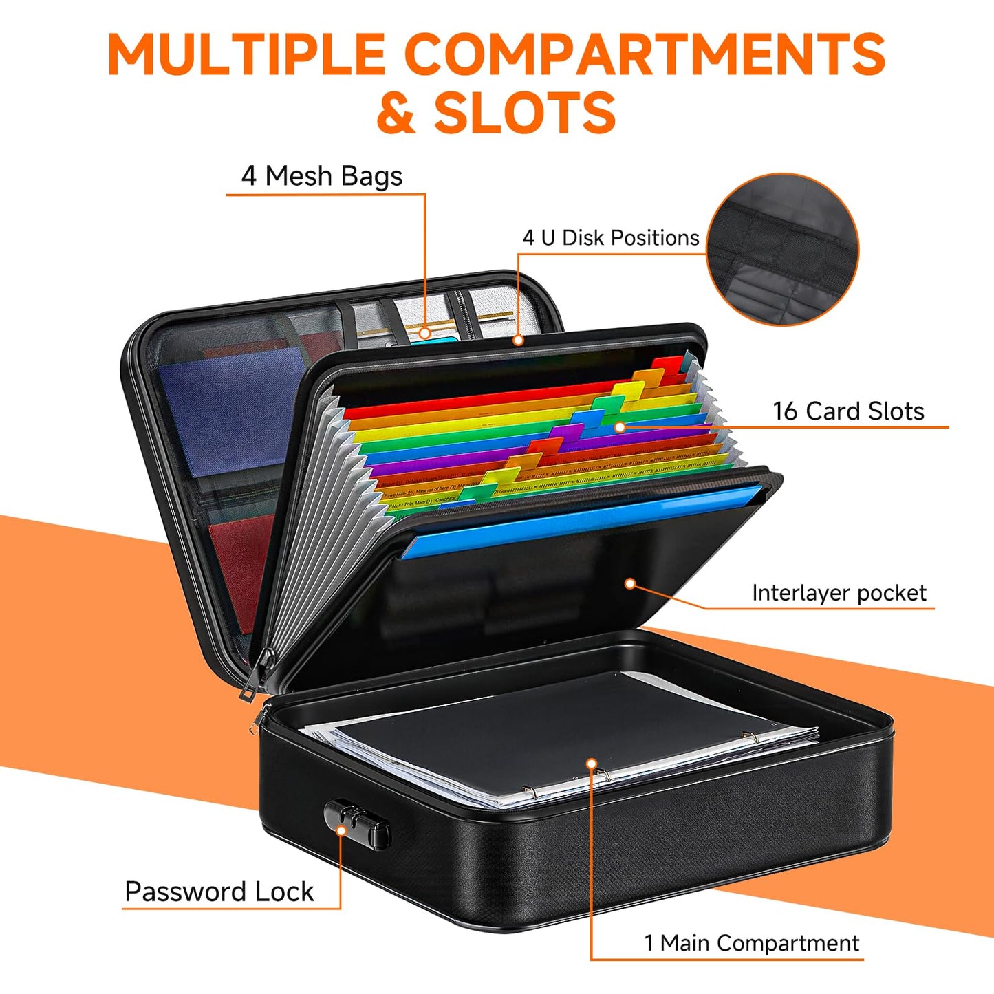 Fireproof Document File Organizer Bag, 5200°F Portable File Organizer with Lock, 16 Layer File Box Waterproof and Heat Insulated Safe Storage for Important Documents, Laptop, and Files and More