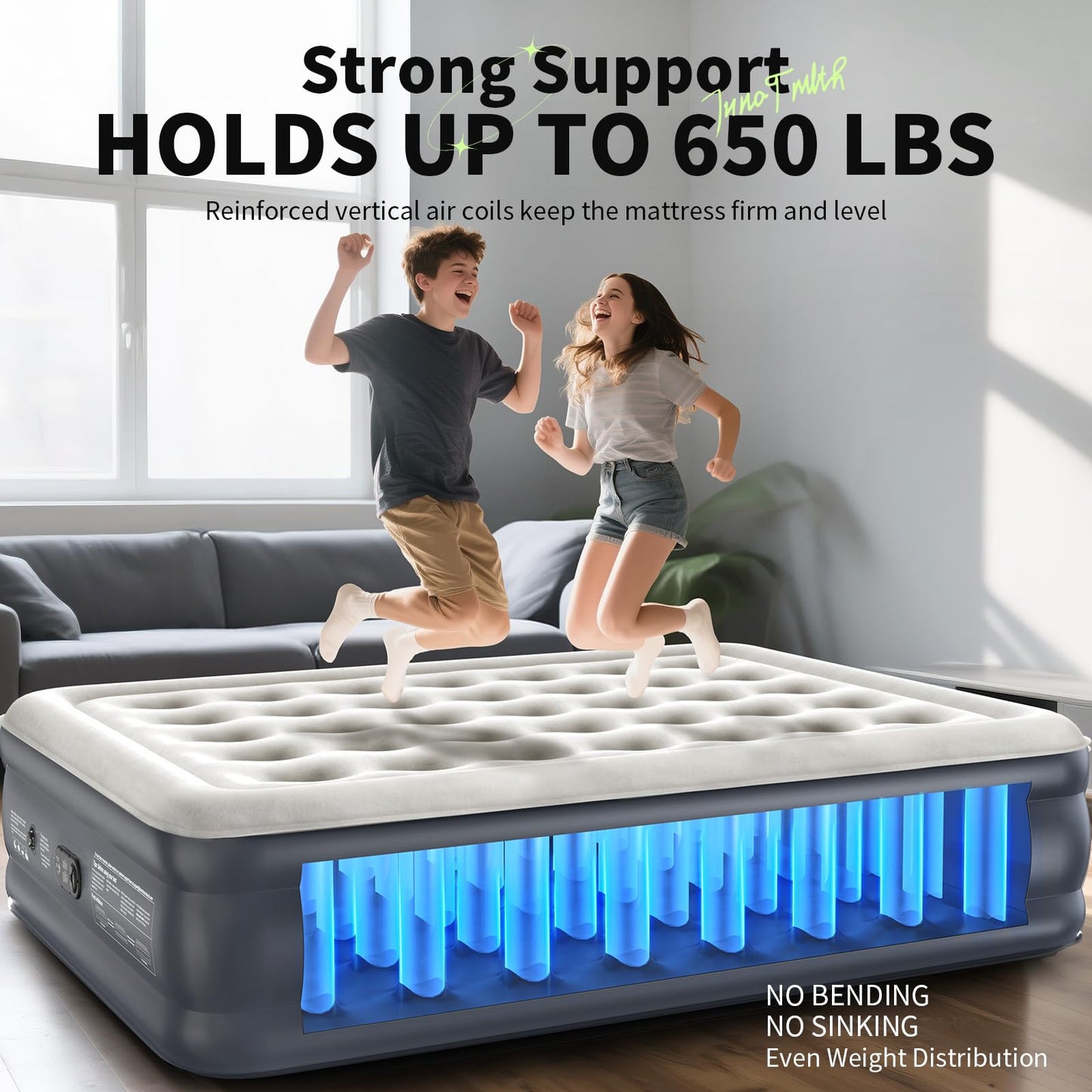 InnoTruth Air Mattress Queen with Built in Pump, Inflatable Mattress Blow up Mattress, Family Choice Award Winner, 18" Colchones Inflables Foldable Air Bed for Guest & Home, Ideal for Camping, 650lbs
