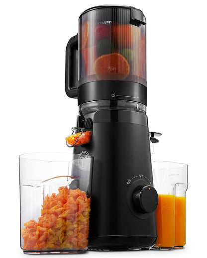 TUUMIIST Juicer Machines, Cold Press Juicer with 5.3" Extra Large Feed Chute Fit Whole Fruits & Vegetables Easy to Clean, High Juice Yield, BPA Free (Black)
