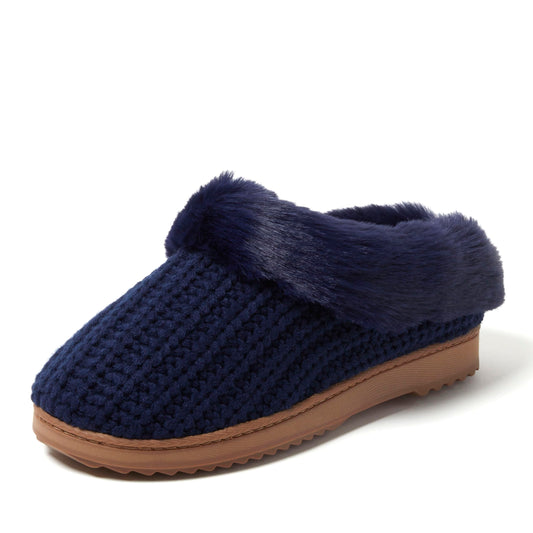 Dearfoams Women's Hannah Chenille Knit Clog Slipper, Peacoat, 7-8