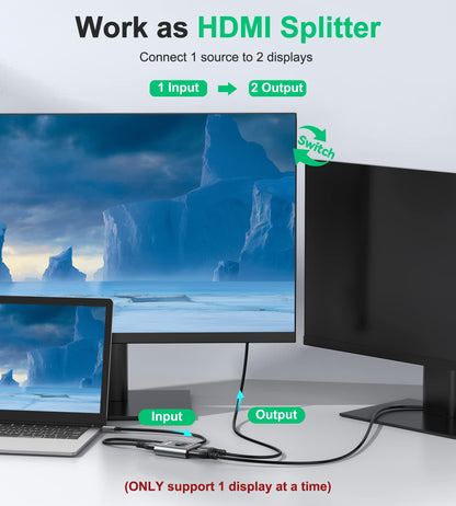 HDMI Switch 4k@60hz Splitter, GANA Aluminum Bidirectional HDMI Switcher 2 in 1 Out, Manual HDMI Hub Supports HD Compatible with Xbox PS5/4/3 Blu-Ray Player Fire Stick Roku