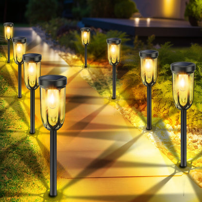 ruhotili Solar Pathway Lights Outdoor 8 Pack, Bright Solar Lights Outdoor Waterproof IP65, Auto On/Off Solar Lights for Outside, LED Solar Garden Lights Landscape Lighting for Walkway Lawn Yard