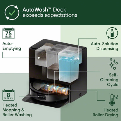 iRobot Roomba Max 705 Combo Robot Vacuum & Mop + AutoWash Dock – Extending Self-Cleaning Roller Mop, Retractable Mop Cover, Dual Brushes, Self-Empties, Heat-Washes & Dries, Avoids Obstacles, LiDAR