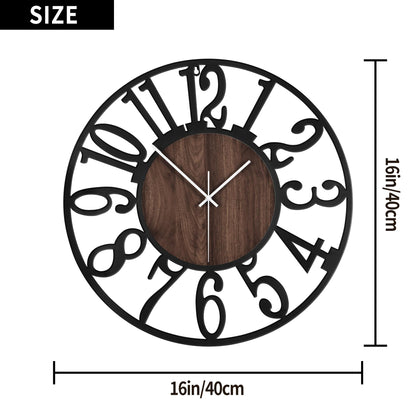 LEIKE Large Wall Clocks,Silent,Non Ticking,Battery Operated Rustic Round Modern Big Wood Wall Clock for Living Room, Bedroom,Kitchen,Farmhouse,Office,Home Decor-16 Inch(Black-Arabic Number)