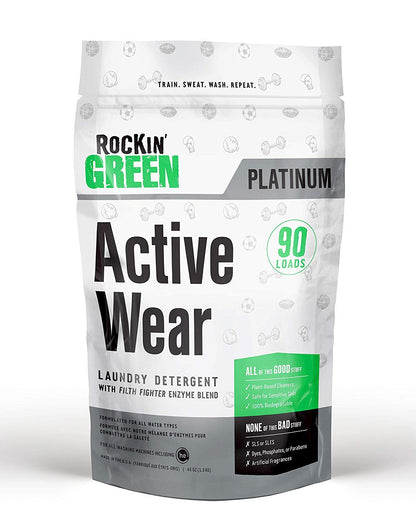 Rockin’ Green Active Wear Laundry Detergent - Unscented Laundry Detergent Powder & Odor Eliminator - Workout Clothes & Sportswear - Safe for Sensitive Skin - 90 Loads