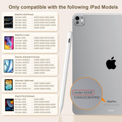 Hastraith Stylus Pen for iPad(2018-2025)-13 Mins Fast Charge with Tilt Sensitivity & Palm Rejection for iPad 11/10/9/8/7/6th Gen, Air 7/6/5/4/3/M3/M2, Pro 13"/12.9"/11"/M4, Mini 7/6/5th,White