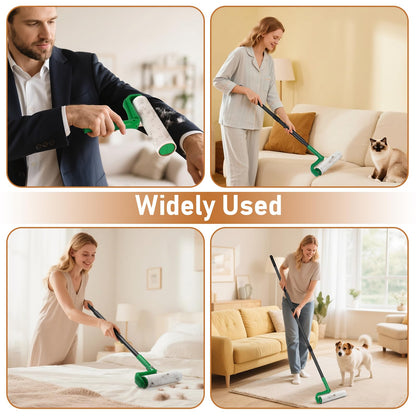 10" Large Lint Roller for Pet Hair Extra Sticky, Long Handle Floor Sticky Rollers with Big Lint Roller Refills for Cleaning Carpets, Cars, Furniture,Clothing, and Pet Hair,Green