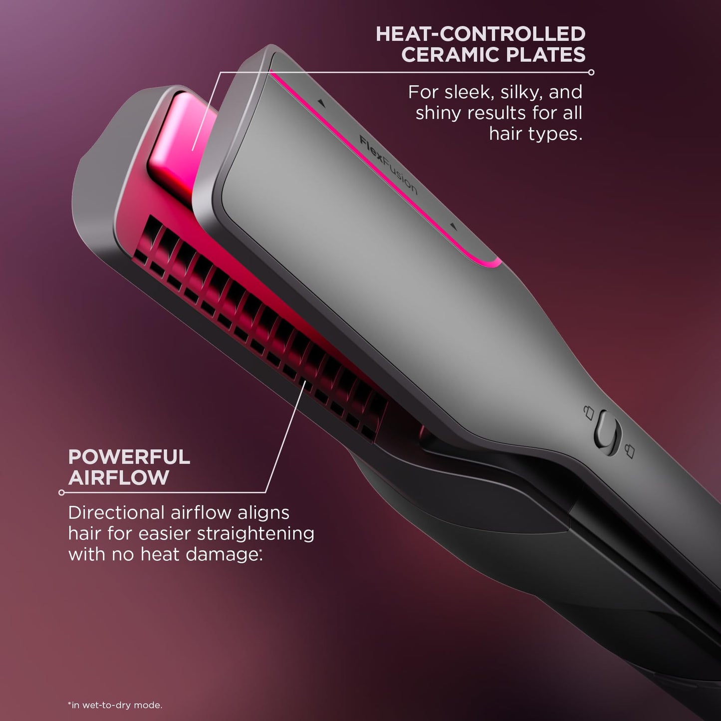 Shark FlexFusion Hair Straightener & Powerful Hair Dryer with Fusion Hair Brush, Ceramic Air Styler with Auto-Wrap Hair Curlers, Concentrator, & FrizzFighter, Ceramic Plates, Metallic Mist, HD651S