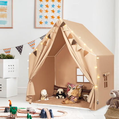 MORITECK Kids Play Tent with Padded Mat & Star LED Lights for Ages 4-8-10 Year Old Girls Boys, Large Cute Indoor Play Room House Tent for Toddler Children