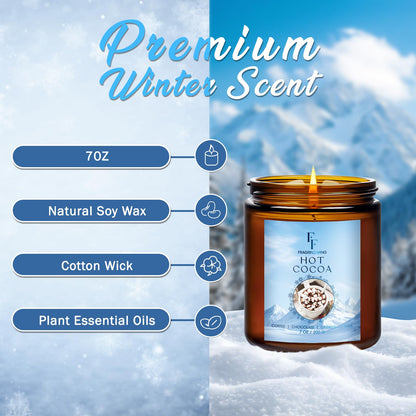 Winter Candle, Hot Cocoa Scented Candles for Home, Holiday Candles Natural Soy Candle, Aromatherapy Candle 7 oz Jar Candles Winter Gifts for Women Men