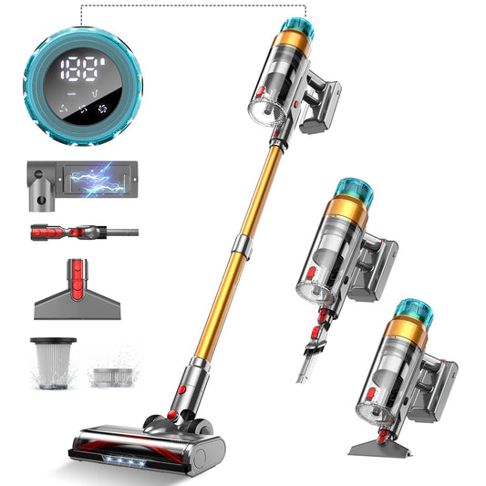 50Kpa Cordless Vacuum Cleaner,500W Stick Vacuum,Up to 55Mins, Vacuum Cleaners for Home Rechargeable Wall Mount OLED Color Screen Anti-tangled Vacuum for Car,Hardwood Floor,Carpets,Pet Hair EHBL