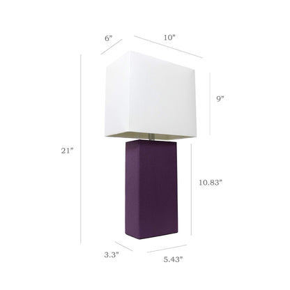 Elegant Designs Modern Leather Table Lamp with White Fabric Shade, Eggplant
