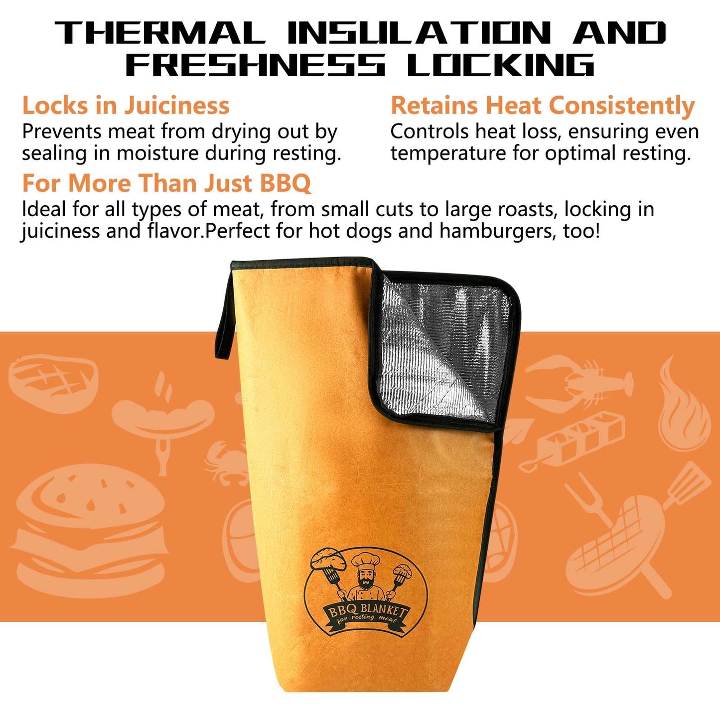 Stocking Stuffers BBQ Blanket for Resting Meat, 21" Insulated Brisket Bag Keeps Meat Warm | Gifts for Men & Birthday Gift for Dad | Leak-Proof Easy-Clean Smoker Bag (Kraft Brown)