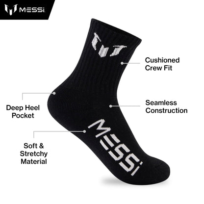 Messi Boys Lifestyle Crew Socks, 6-Pack Kids Socks, Soft & Stretchy, Comfortable, Black