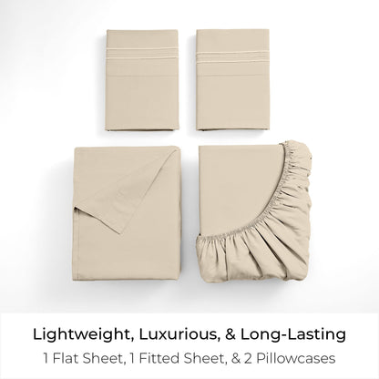 Mellanni King Sheets Set - 4 PC Iconic Collection Bedding - Hotel Luxury, Extra Soft, Cooling Bed Sheets - Wrinkle, Fade, Stain Resistant (King, Beige)