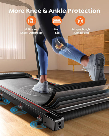 Acezoe Walking Pad Treadmill with Incline, 2 in 1 Folding Treadmills for Home Small Office, 300lbs Portable Compact Under Desk Treadmill with LED Display and Apps