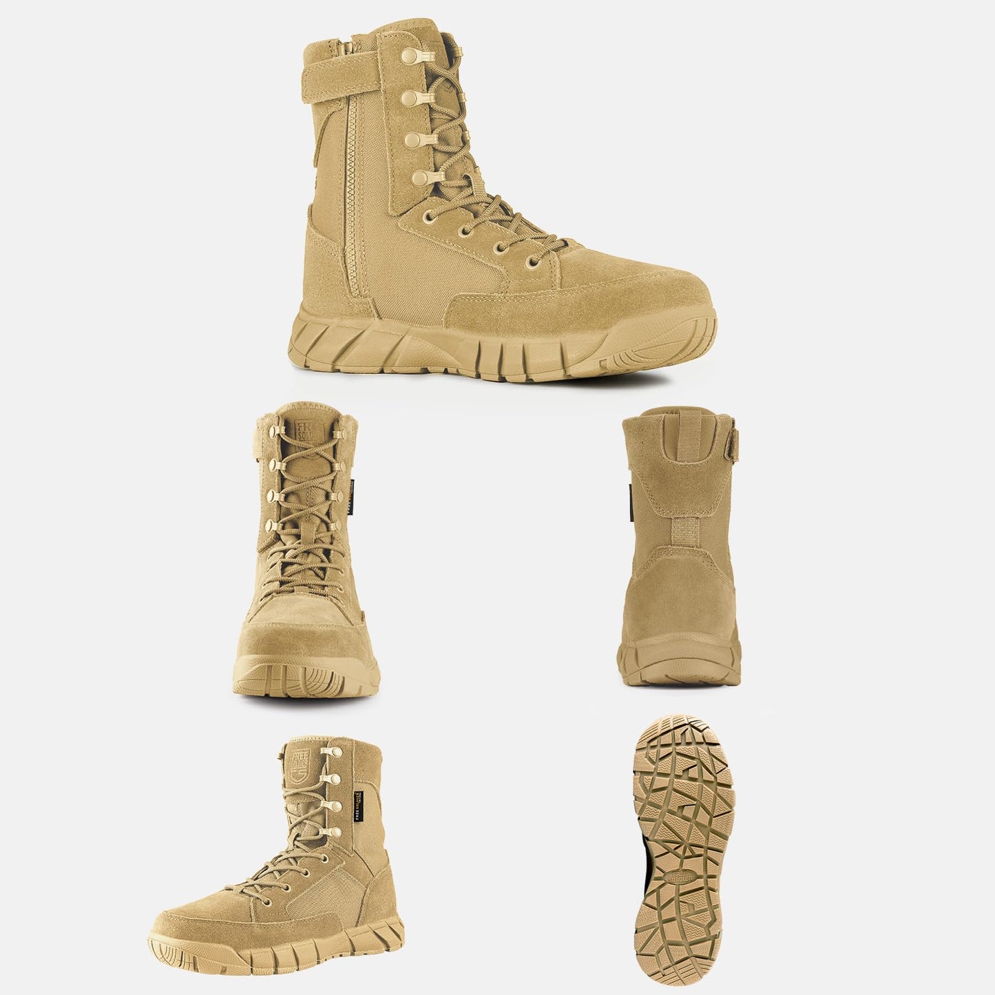 FREE SOLDIER Men's 8 Inch Tactical Side Zip Boots Military Army Work Boots Lightweight Combat Boot for Motorcycle Boot(Tan 10.5)
