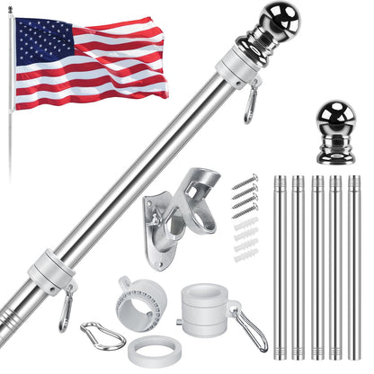Jetlifee American Flag Pole Kit, Including 100% Polyester 3x5 ft US Flag, 5 Ft Aluminum White No Tangle Spinning Pole and Multi-Position Flag Pole Bracket