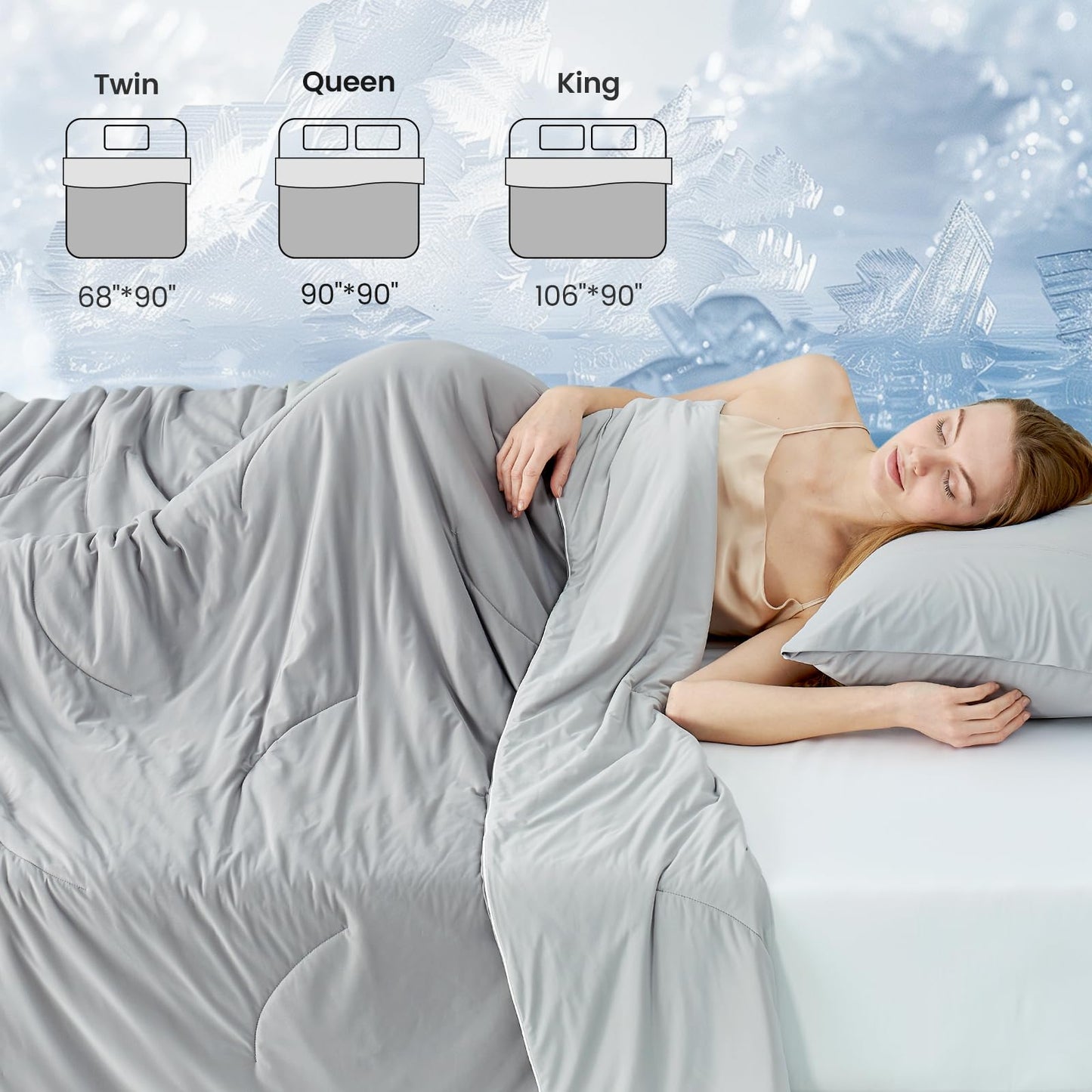 Cozy Bliss Cooling Comforter Queen Size Dual-Sided, Ultra-Soft Cooling Blankets for Hot Sleepers and Night Sweats, Breathable Lightweight Silky Smooth, Cool Grey