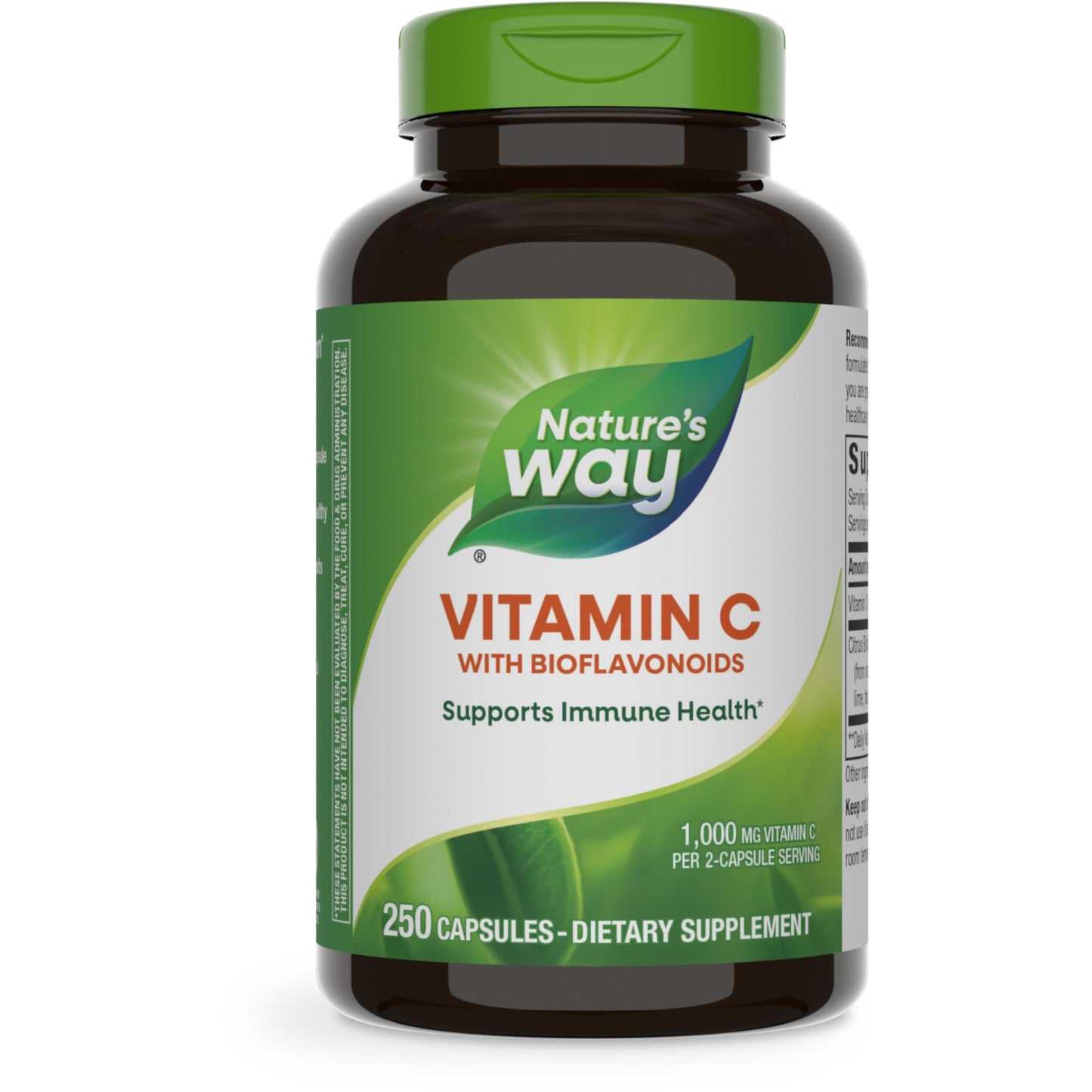 Nature's Way Vitamin C with Bioflavonoids, Immune Support*, High Potency Vitamin C per 2-capsule serving, Promotes Collagen*, 1,000 mg per 2-Capsule Serving, 250 Capsules (Packaging May Vary)