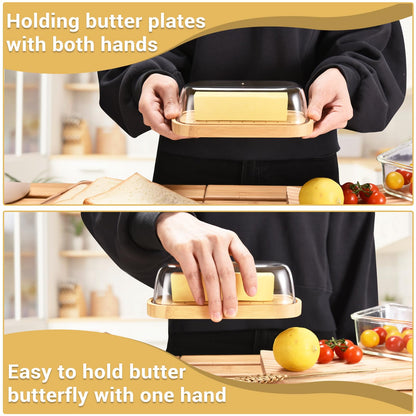 HEKEIEON Butter Dish with Lid, Bamboo Butter Holder, Butter Container Holds for East/West Coast Butter, Dishwasher Safe
