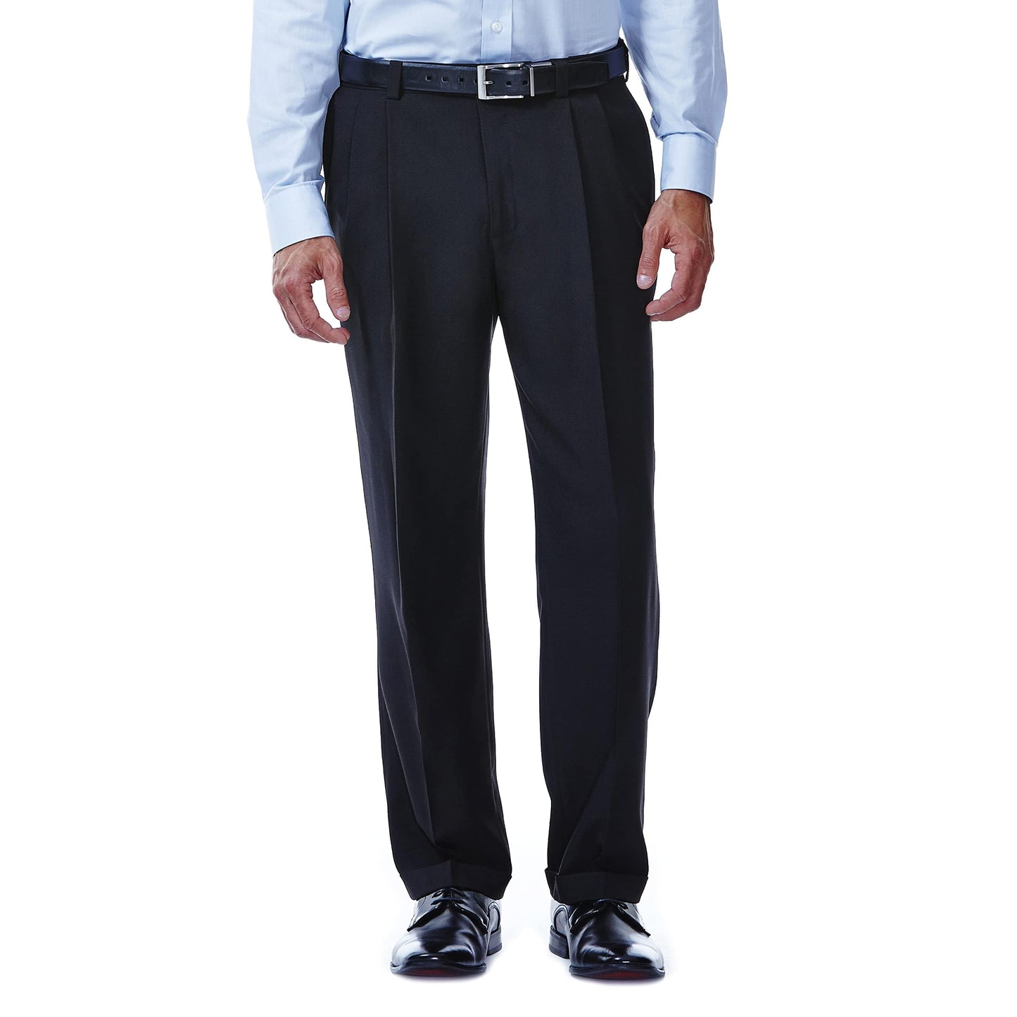 Haggar Men's Eclo Stria Expandable-Waist Pleat-Front Dress Pant Black 36x31