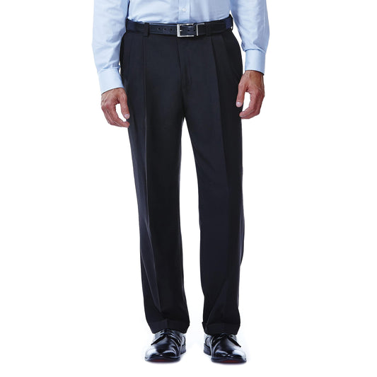 Haggar Men's Eclo Stria Expandable-Waist Pleat-Front Dress Pant Black 36x31