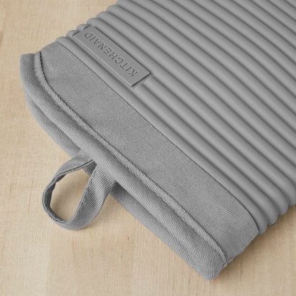 KitchenAid Ribbed Soft Silicone Oven Mitt Set, 7"x13", Grey 2 Count