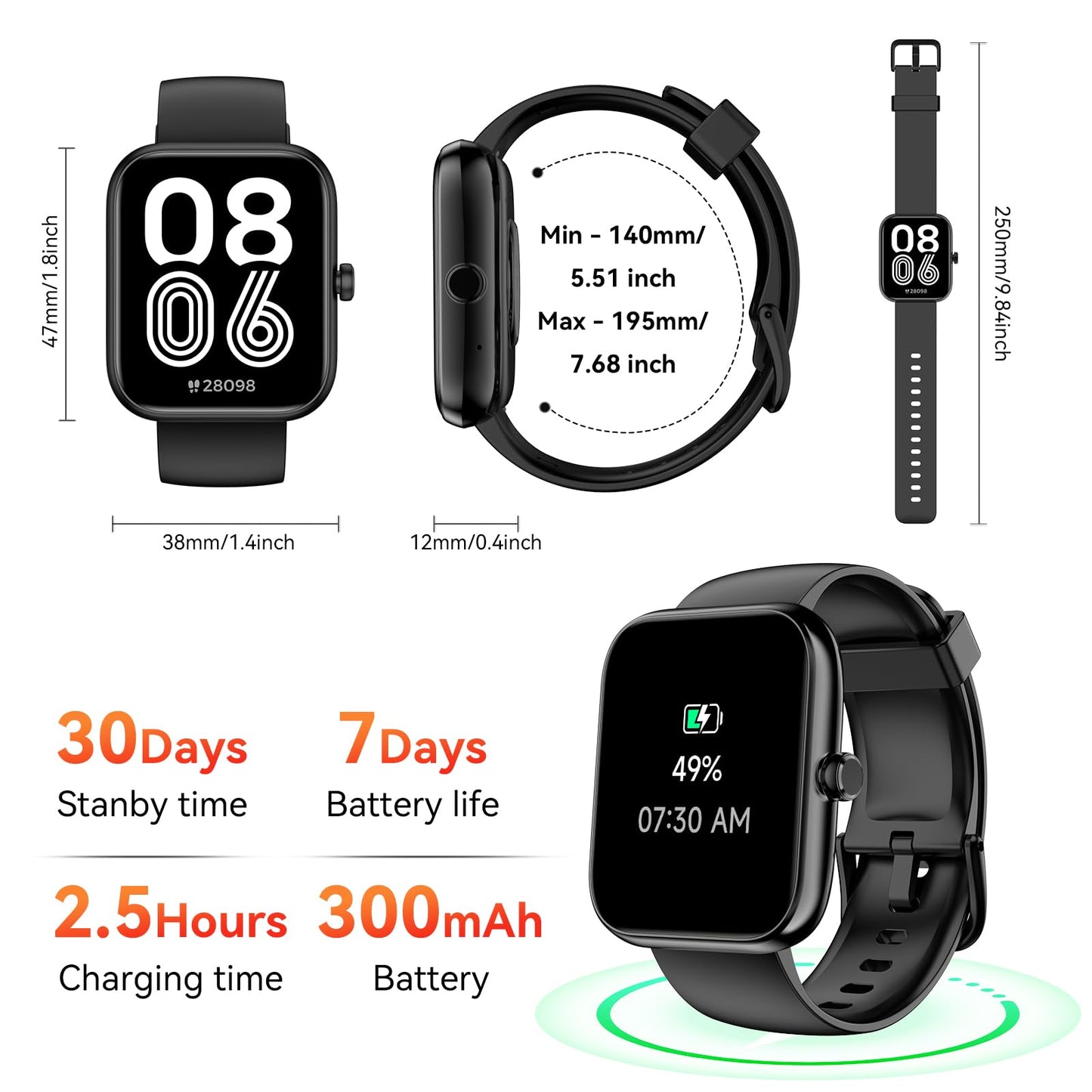 Smart Watch with Alexa Built-in, 1.83" HD Fitness Tracker for Men Women, Bluetooth Calls/Notifications, IP68 Waterproof, 120+ Sports Modes, 24/7 Heart Rate and Sleep Tracking for IOS Android (Black)