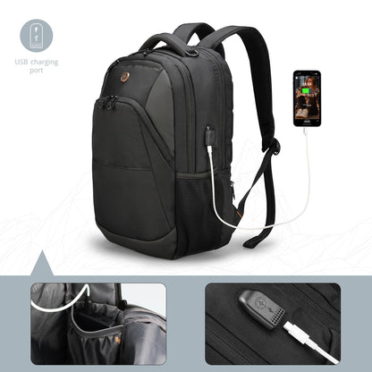 Swissdigital Design Travel Laptop Backpack, College Laptops Backpack with USB Charging Port for Men and Women Fits 16 Inch Notebook, Black | ANDWIL