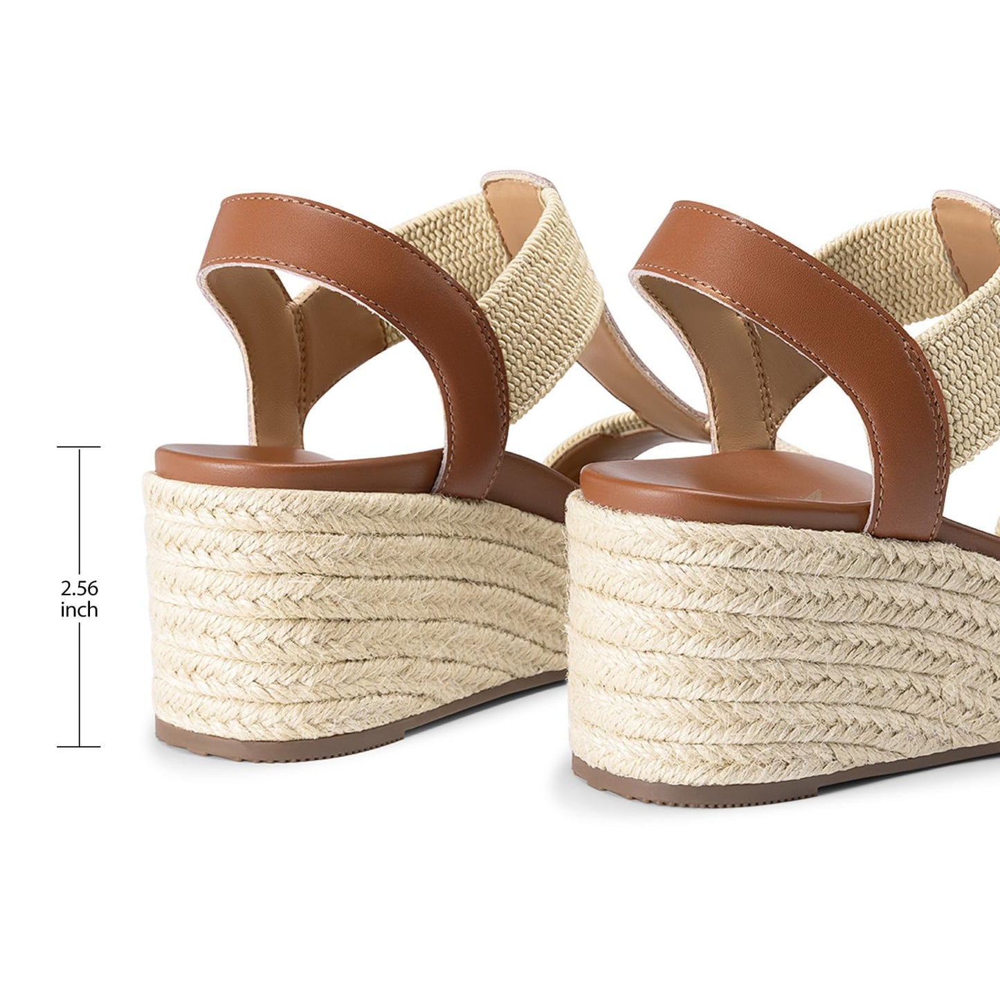 Athlefit Espadrille Wedge Sandals for Women Platform Comfortable Dressy Casual Open Toe Elastic Strap Brown Sandals with Arch Support for Summer Walking Size 8.5