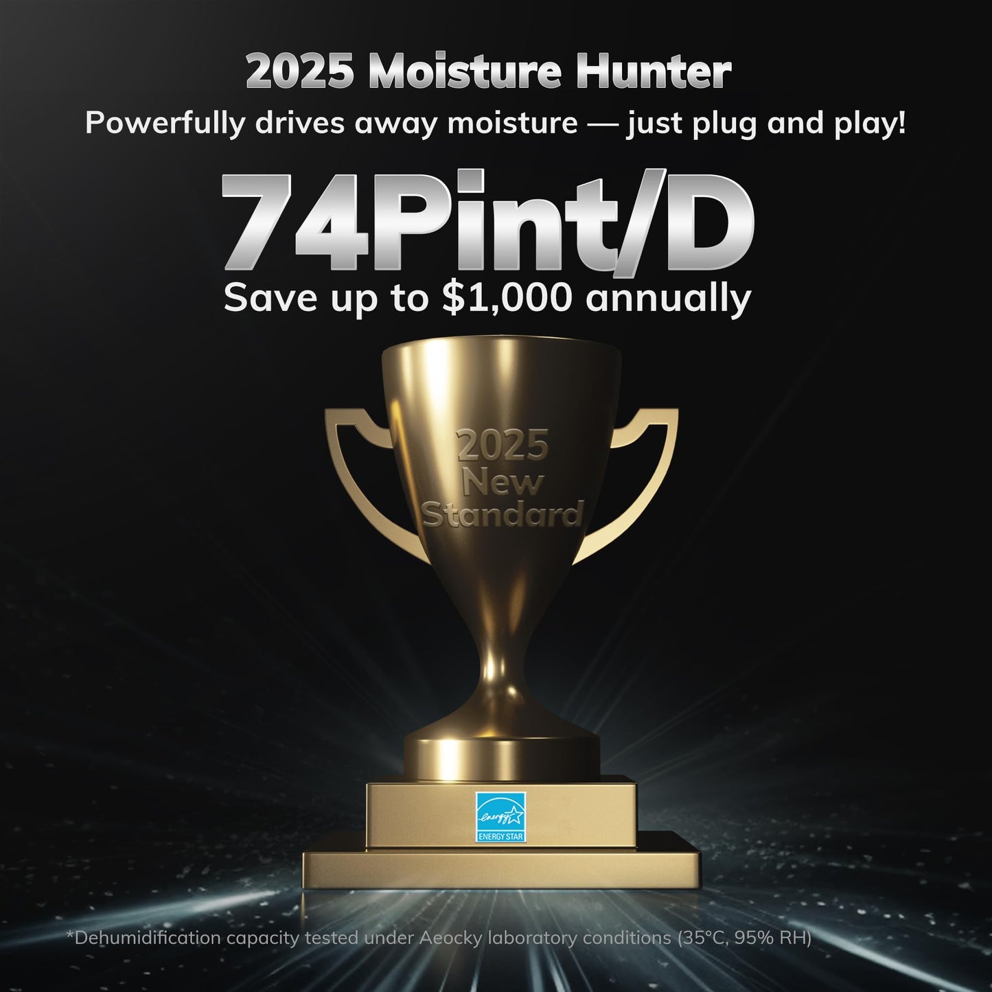 4500 Sq.Ft Energy Star 2025 Dehumidifier,AEOCKY Max 74 Pint/D(Standard 52Pint/D) Smart Compressor Dehumidifier with Drain Hose, Intelligent Humidistat,for Basement,Bedroom,Home,Bathroom