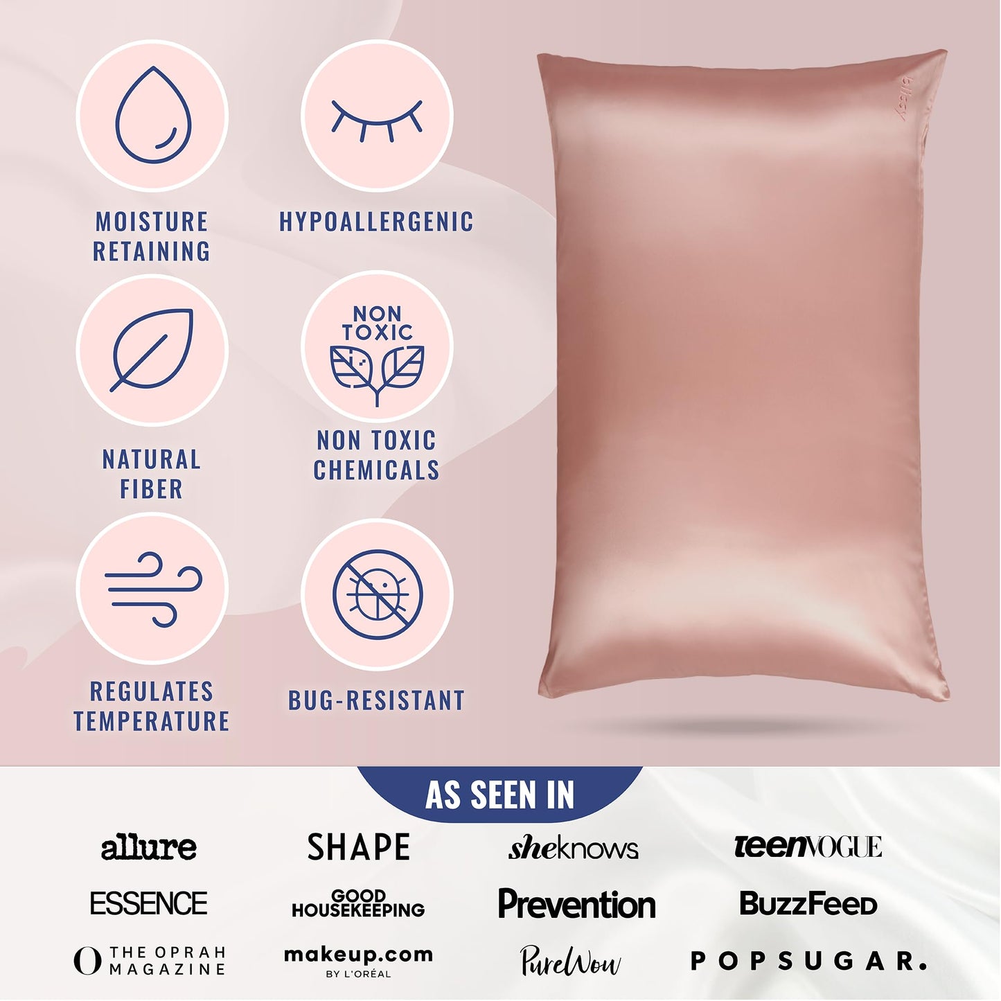 Blissy Silk Pillowcase - 100% Pure Mulberry Silk - 22 Momme 6A High-Grade Fibers - Silk Pillow Cover for Hair & Skin - Regular, Queen & King with Hidden Zipper (King, Rose Gold)