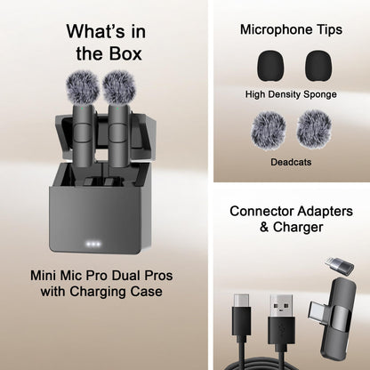 Mini Mic Pro (Latest Model - Wireless Microphone for iPhone, iPad, Android, Lavalier Microphone for Video Recording - iPhone Mic Crystal Clear Recording with USB-C (with Charging Case)