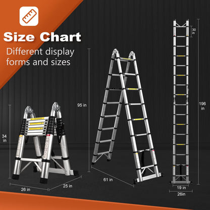 Telescoping Ladder A Frame, 16.5 Ft Compact Aluminum Extension Ladder, Portable Telescopic RV Ladder for Outdoor Camper Trips Motorhome with Tool Platform and Stabilizer Bar, 330 lb