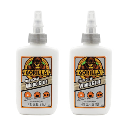 Gorilla Dries Clear Wood Glue, 4oz Bottle (Pack of 2)