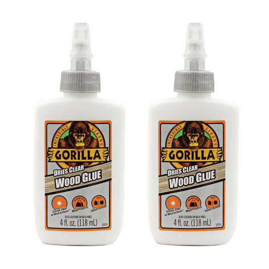 Gorilla Dries Clear Wood Glue, 4oz Bottle (Pack of 2)